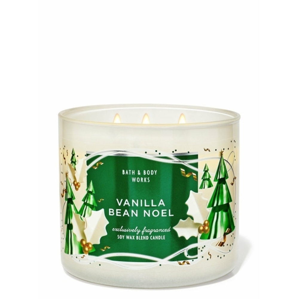 Bath & Body Works Vanilla Bean Noel Holiday Green 3-Wick Candle
